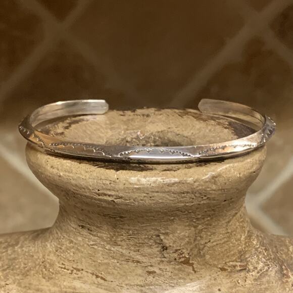 Sterling Silver Engraved Cuff Bracelet Vintage for Small Wrist - Picture 1 of 9